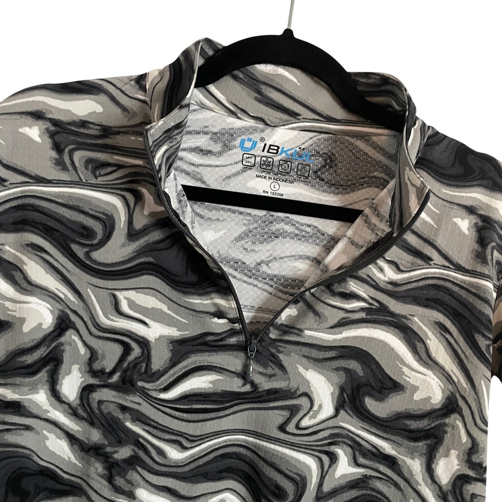IBKUL Quarter Zip Top Womens Large Gray Marble Mesh UPF 50+ Athletic Golfcore